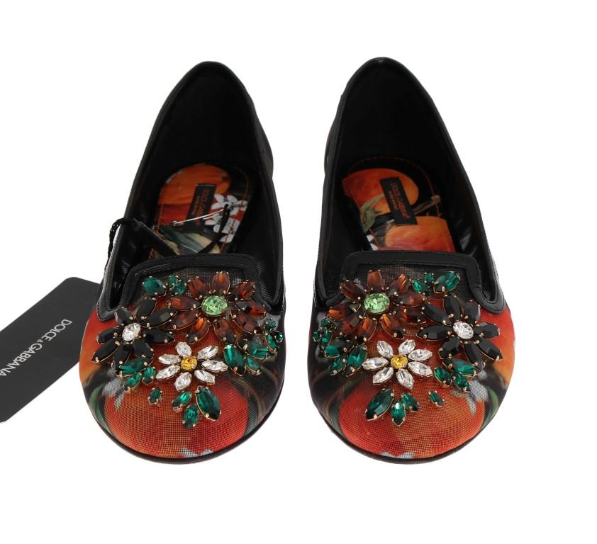 Orange Crystal Ballet Flats Shoes