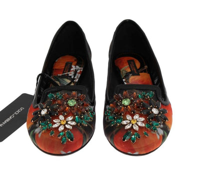 Orange Crystal Ballet Flats Shoes