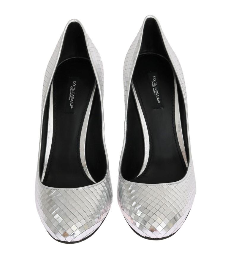 Silver Mosaic Shiny Leather Pumps
