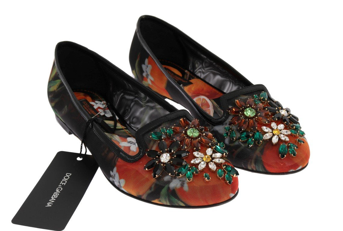 Orange Crystal Ballet Flats Shoes
