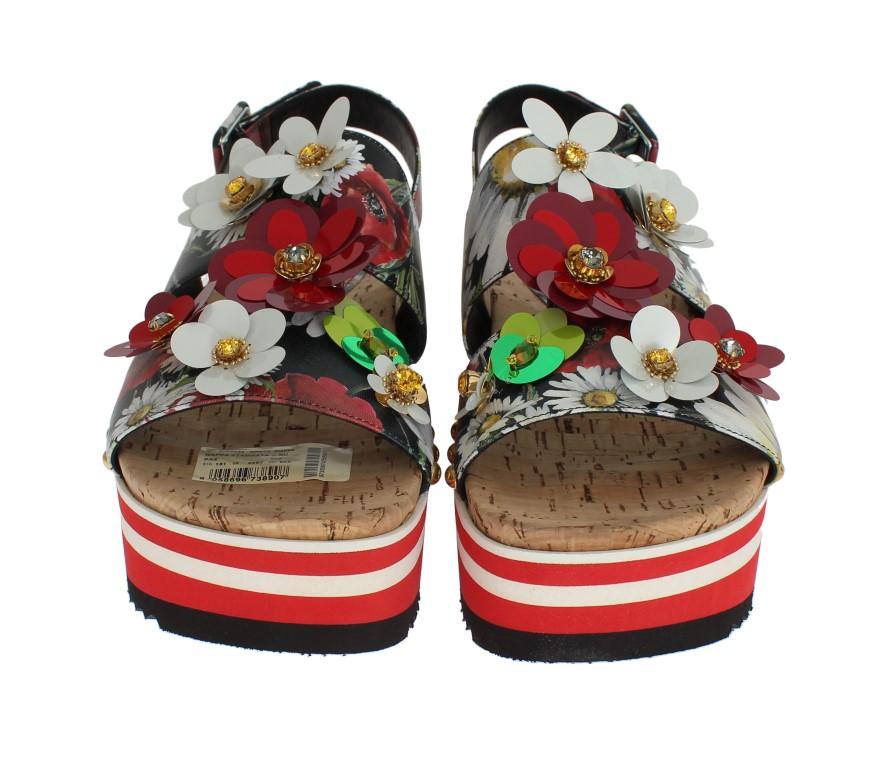 Floral Crystal Leather Sandals