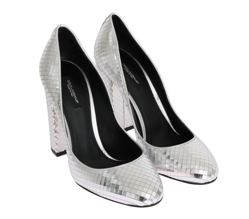 Silver Mosaic Shiny Leather Pumps