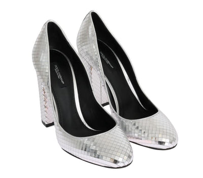 Silver Mosaic Shiny Leather Pumps