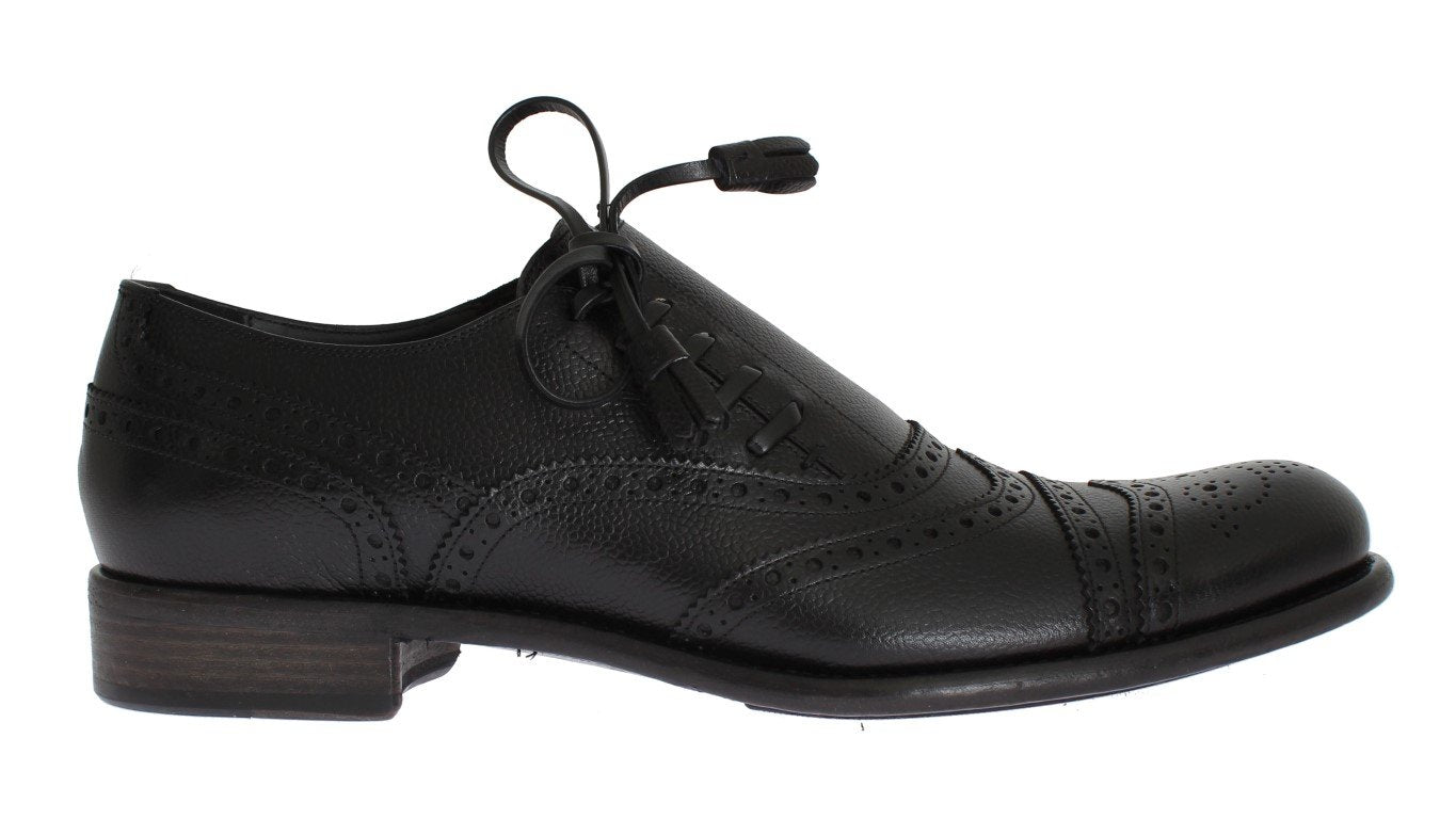Black Leather Wingtip Oxford Shoes