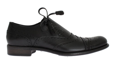 Black Leather Wingtip Oxford Shoes