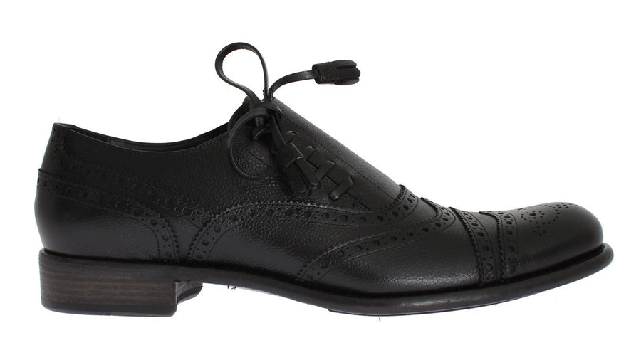 Black Leather Wingtip Oxford Shoes