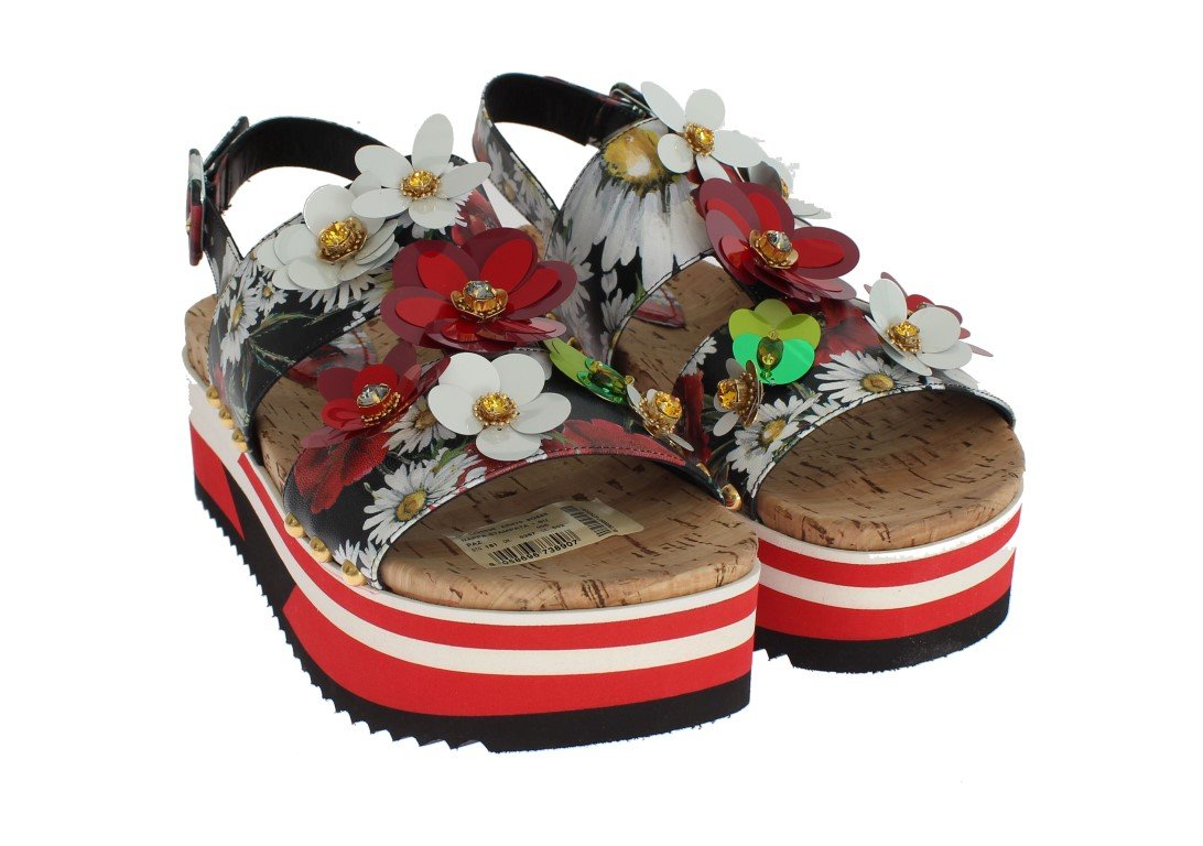 Floral Crystal Leather Sandals