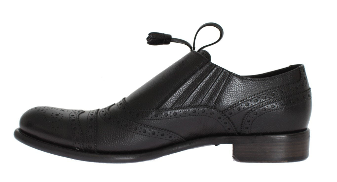 Black Leather Wingtip Oxford Shoes