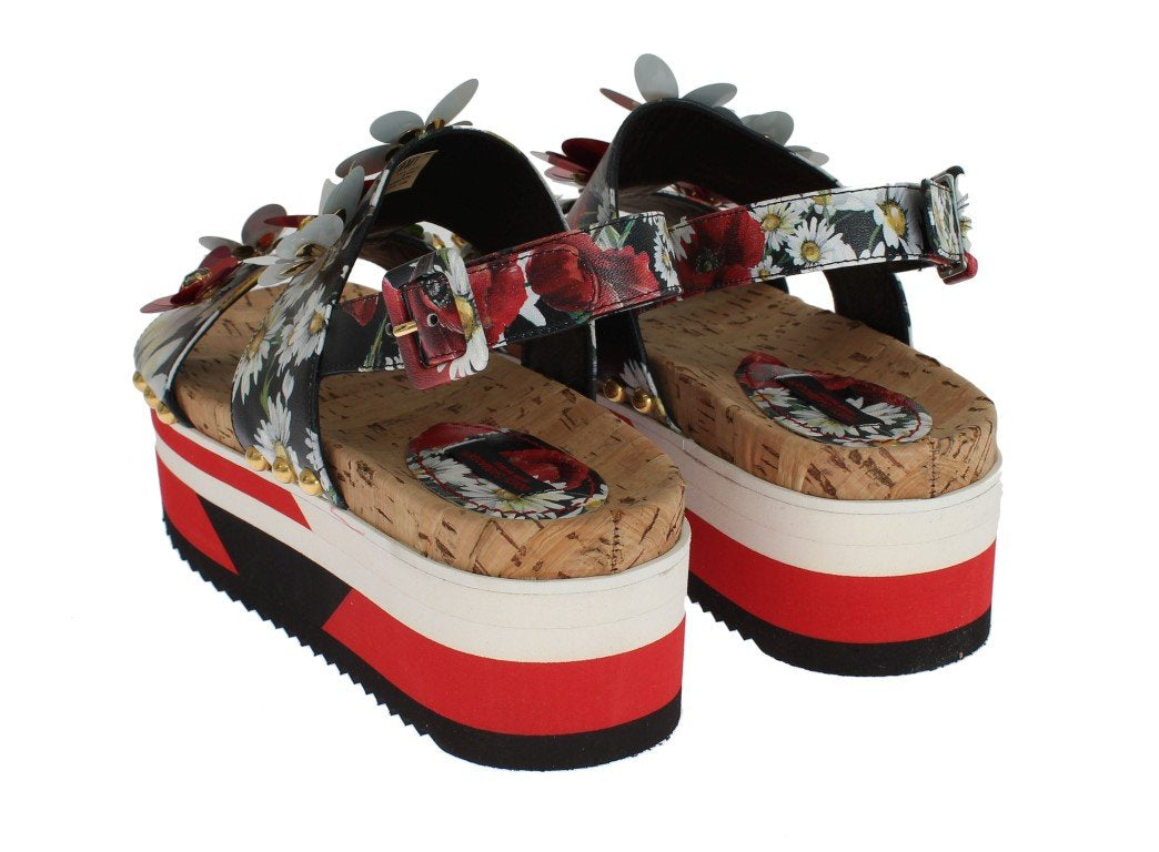Floral Crystal Leather Sandals