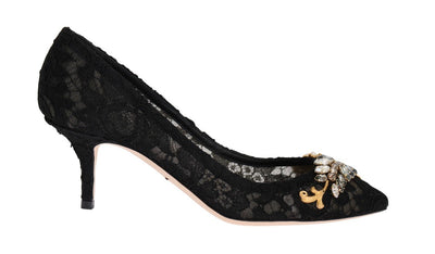 Black Taormina Lace Crystal Pumps