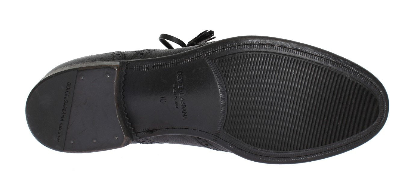 Black Leather Wingtip Oxford Shoes
