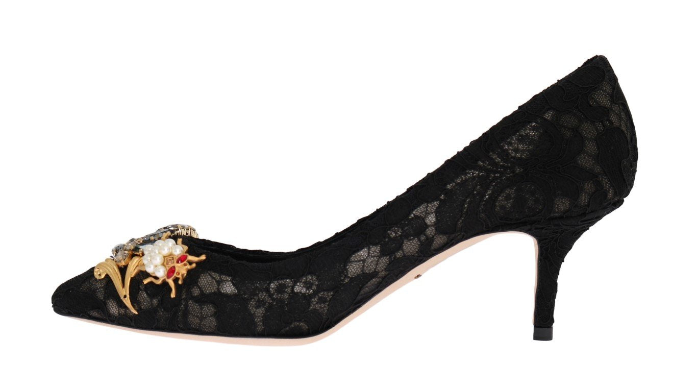 Black Taormina Lace Crystal Pumps