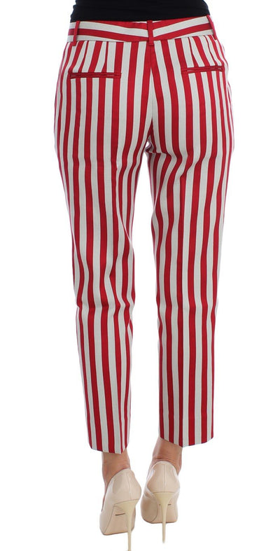 White Red Cotton Silk Capris Pants