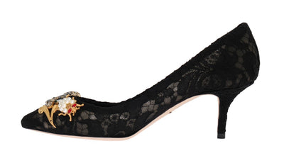 Black Taormina Lace Crystal Pumps