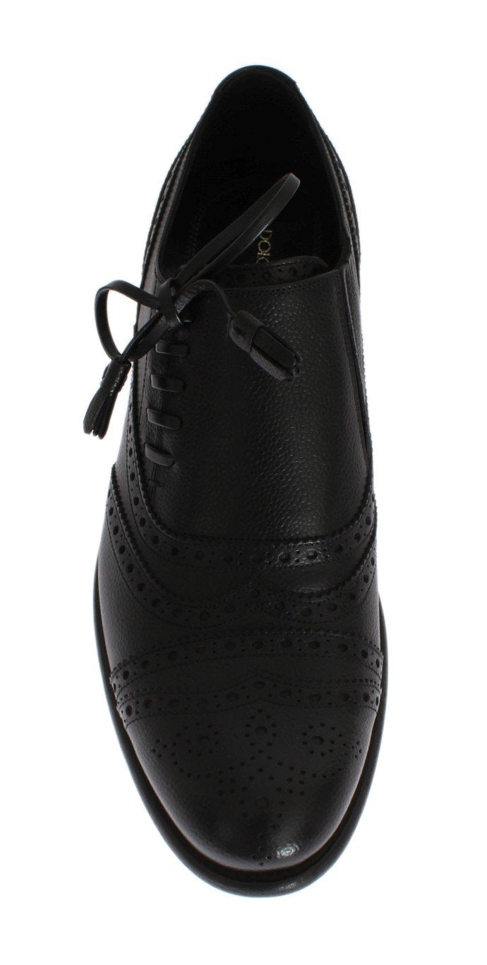 Black Leather Wingtip Oxford Shoes