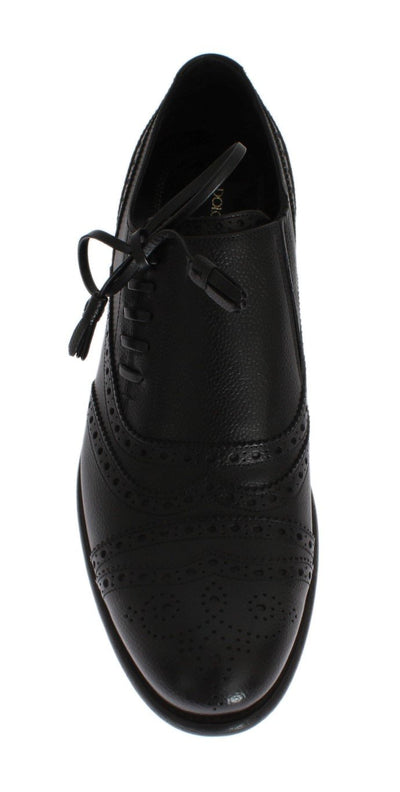 Black Leather Wingtip Oxford Shoes