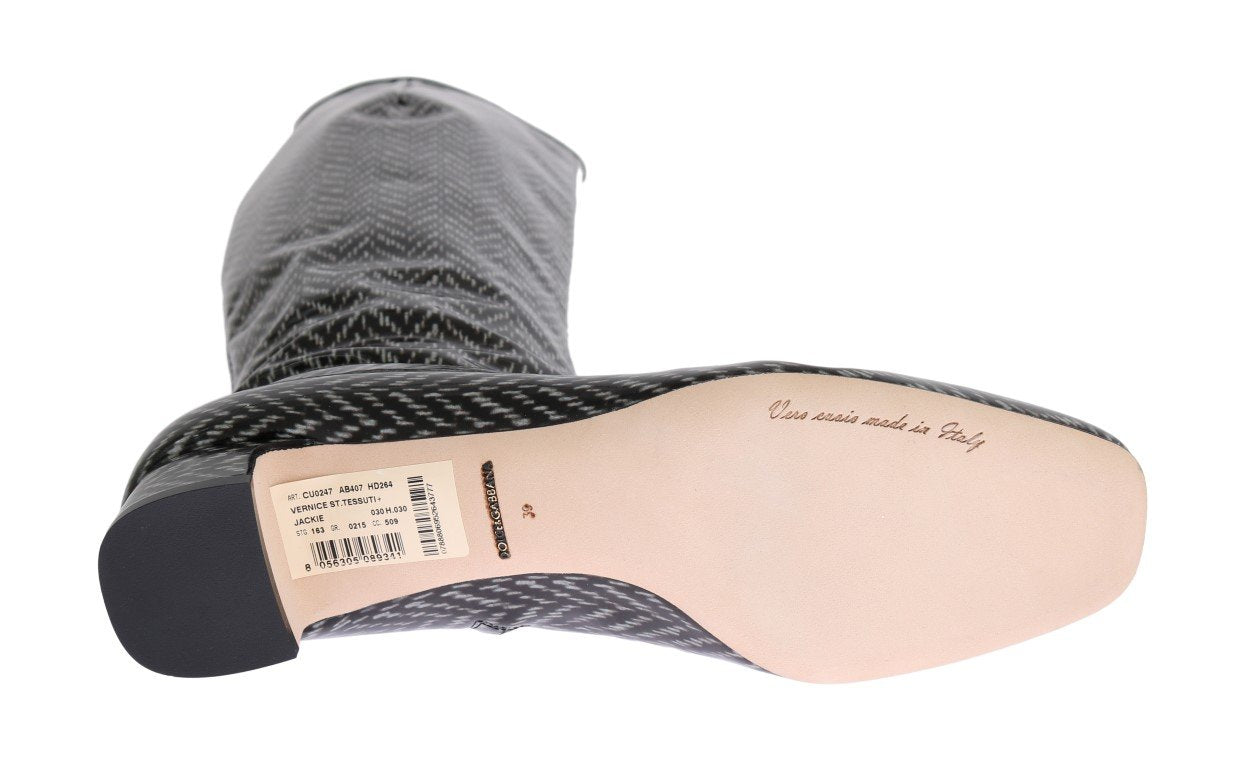 Black Gray Chevron Leather Boots
