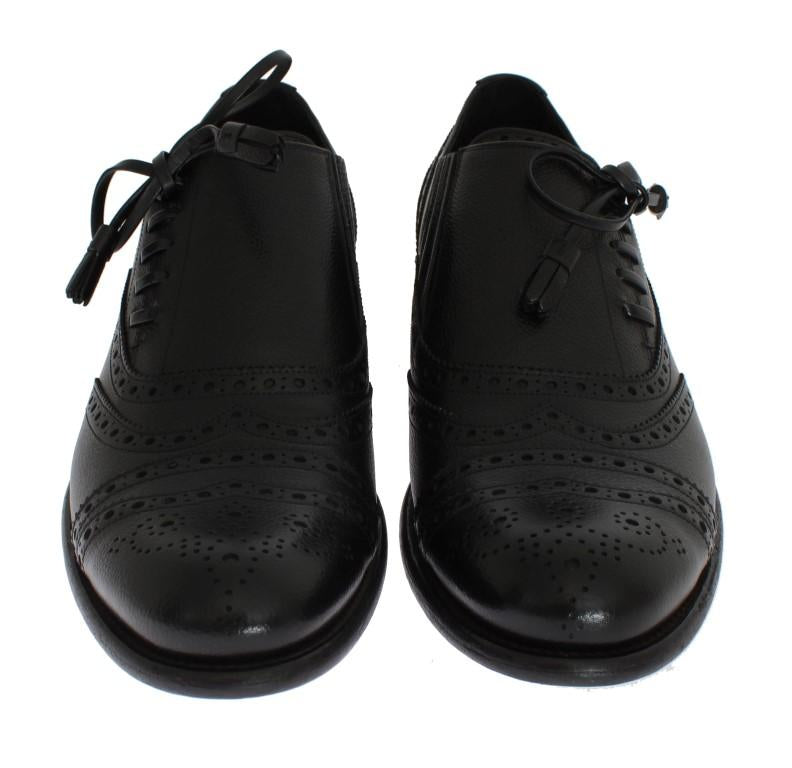 Black Leather Wingtip Oxford Shoes