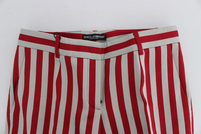 White Red Cotton Silk Capris Pants