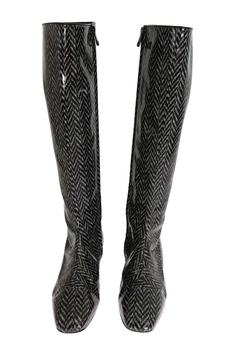 Black Gray Chevron Leather Boots