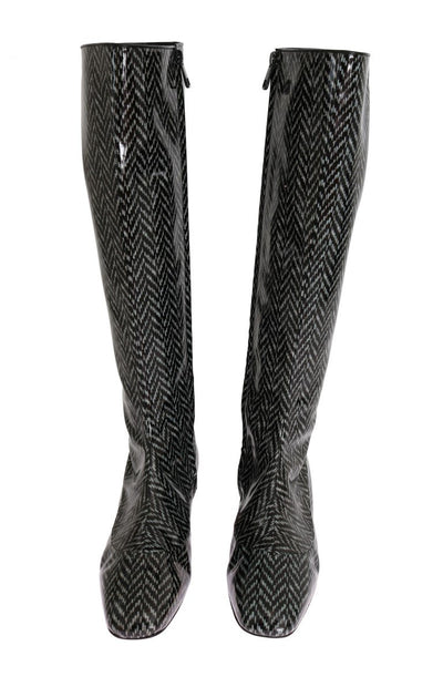 Black Gray Chevron Leather Boots