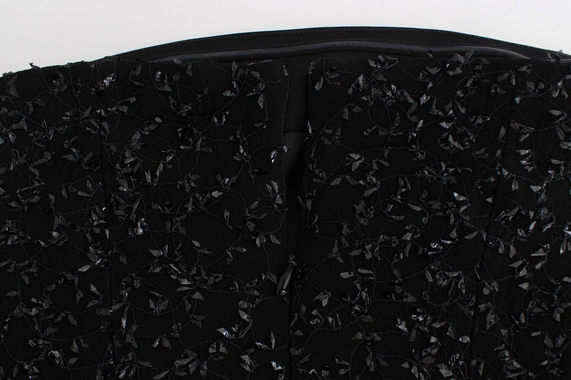 Black Strapless Embellished Pencil Dress