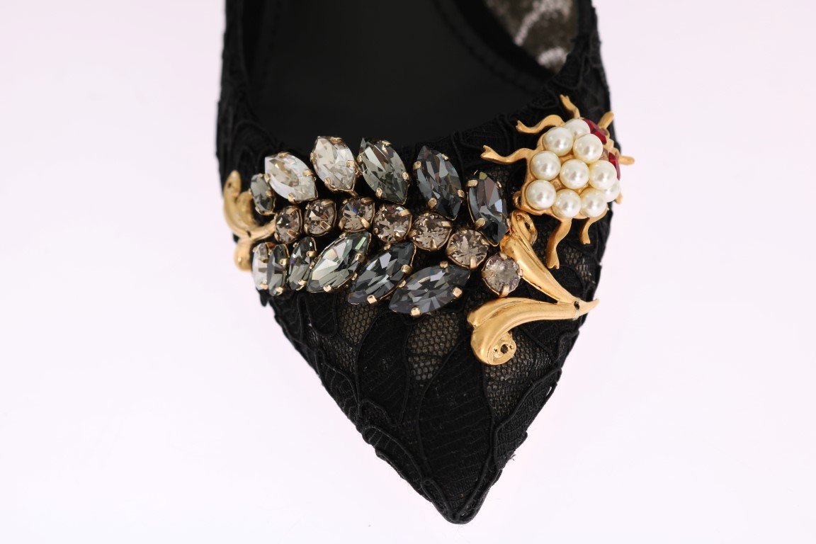 Black Taormina Lace Crystal Pumps