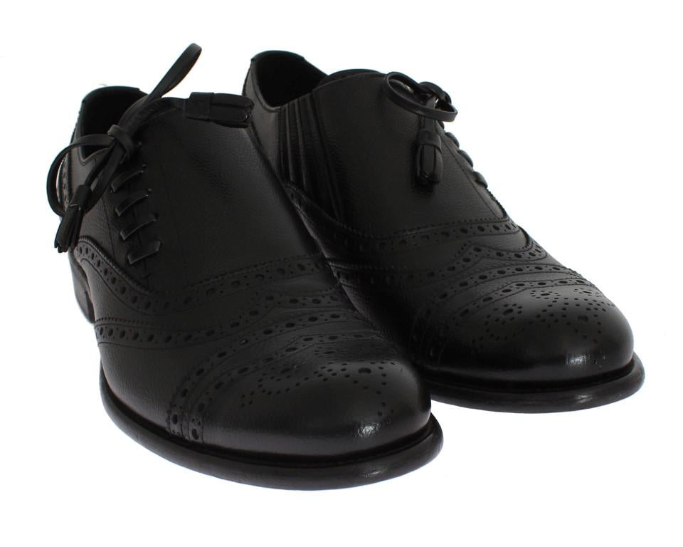 Black Leather Wingtip Oxford Shoes