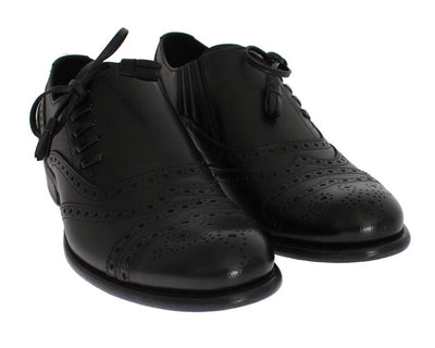 Black Leather Wingtip Oxford Shoes