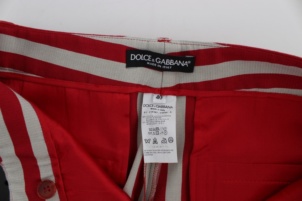 White Red Cotton Silk Capris Pants