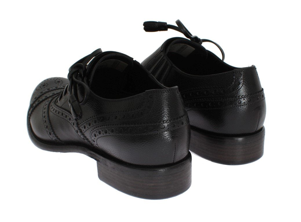 Black Leather Wingtip Oxford Shoes