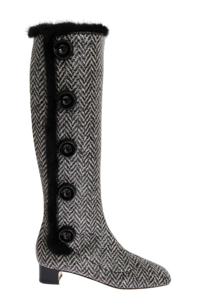 Black Gray Chevron Leather Boots