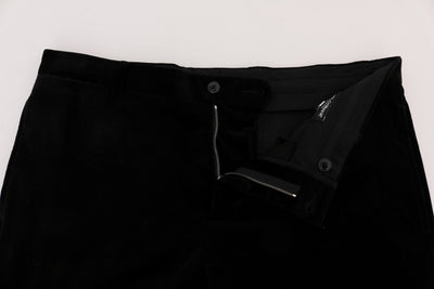 Black Cotton Velvet Capri Pants