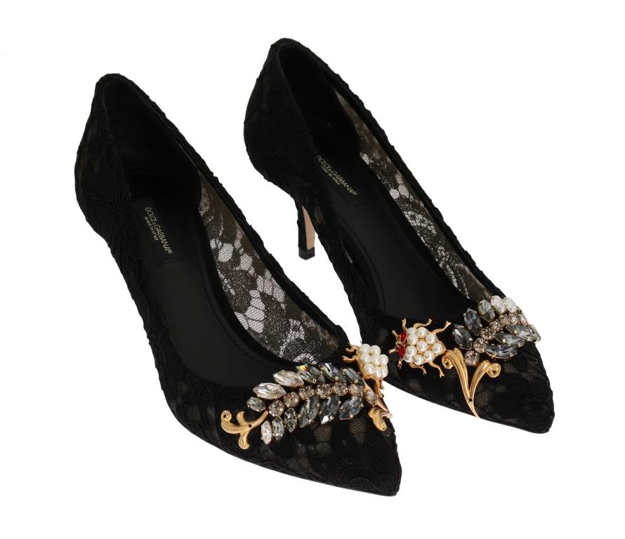 Black Taormina Lace Crystal Pumps