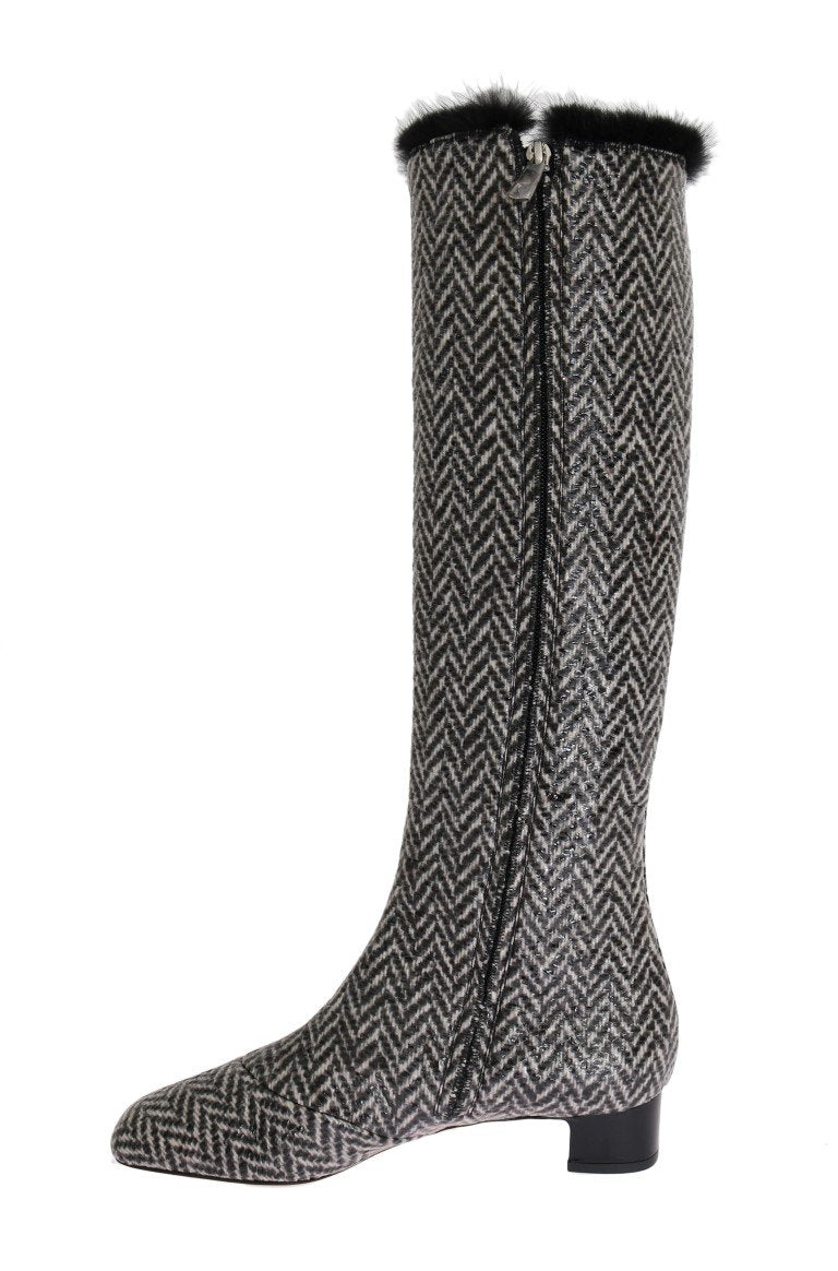 Black Gray Chevron Leather Boots