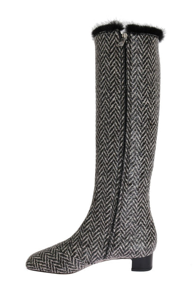 Black Gray Chevron Leather Boots
