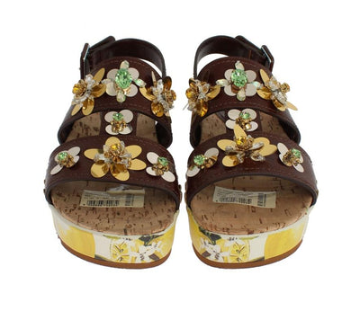 Brown Leather Lemon Crystal Sandals