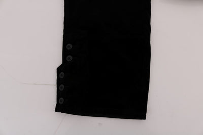 Black Cotton Velvet Capri Pants