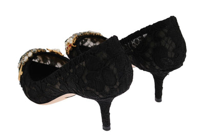 Black Taormina Lace Crystal Pumps