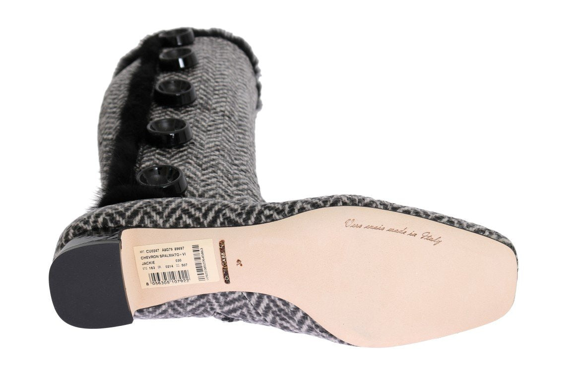 Black Gray Chevron Leather Boots