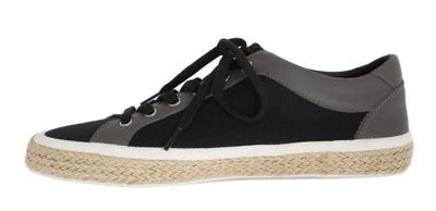 Black Gray Canvas Leather Logo Sneakers