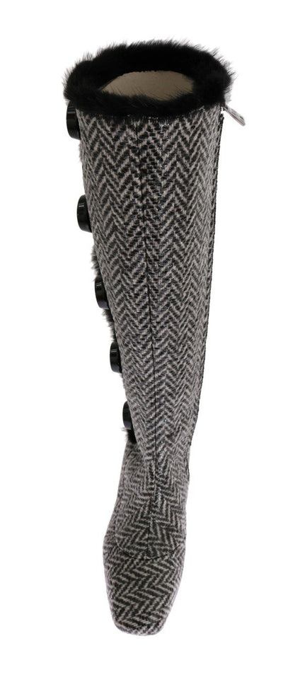 Black Gray Chevron Leather Boots