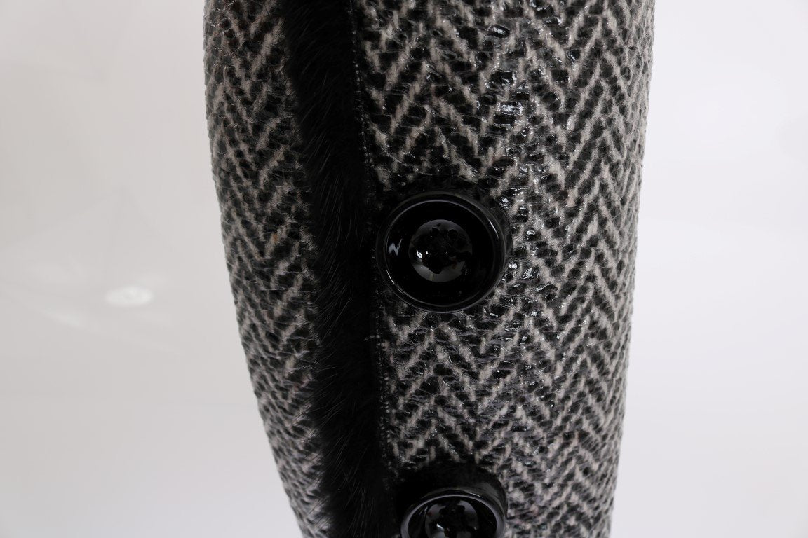 Black Gray Chevron Leather Boots