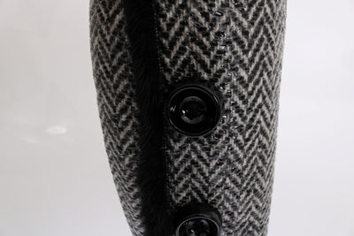 Black Gray Chevron Leather Boots