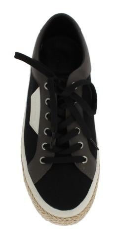 Black Gray Canvas Leather Logo Sneakers