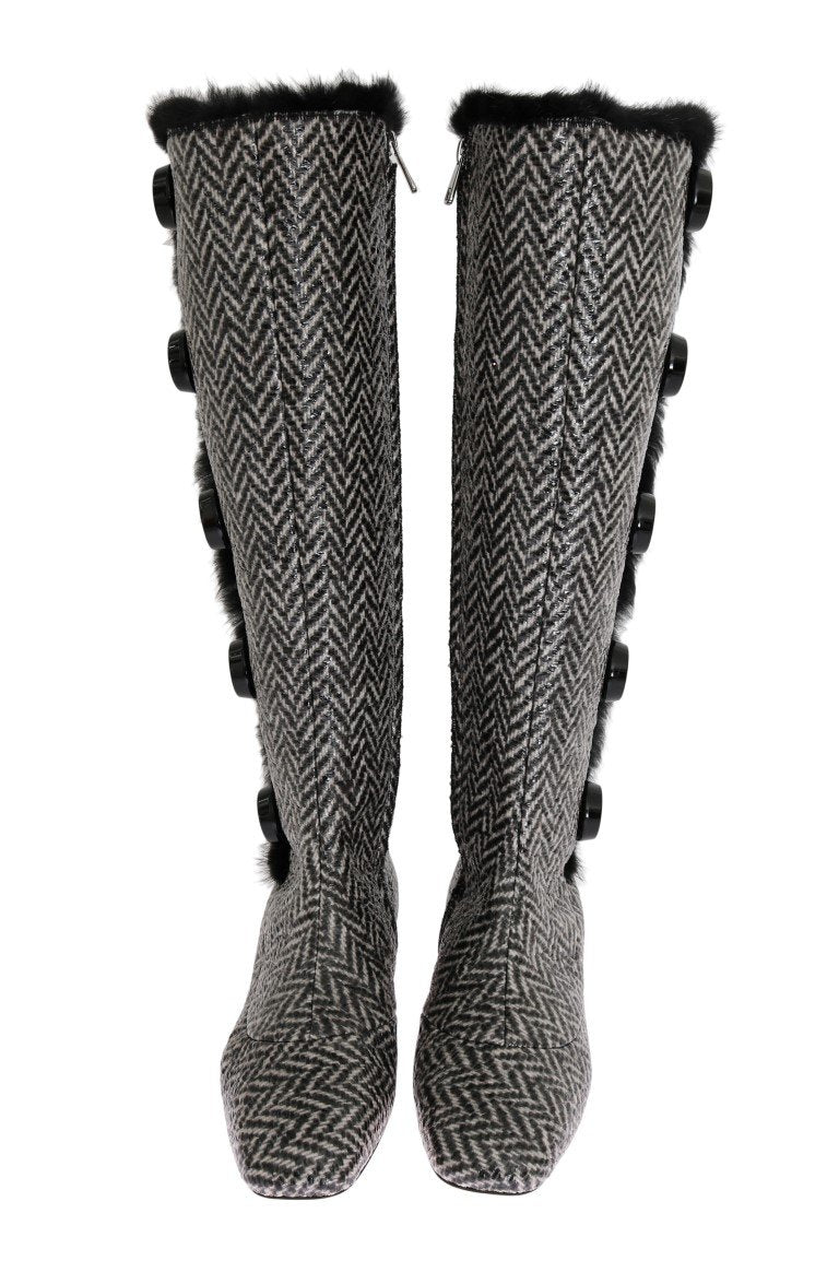 Black Gray Chevron Leather Boots