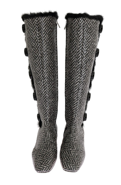 Black Gray Chevron Leather Boots