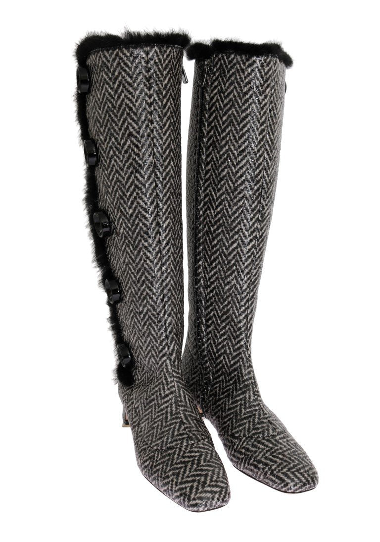 Black Gray Chevron Leather Boots