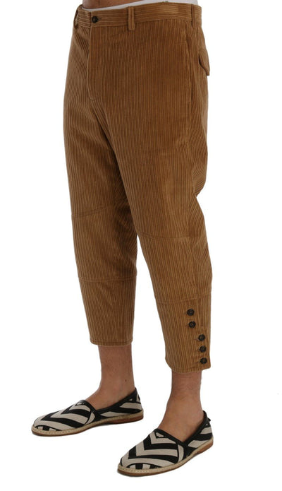 Beige Cotton Corduroy Capri Pants