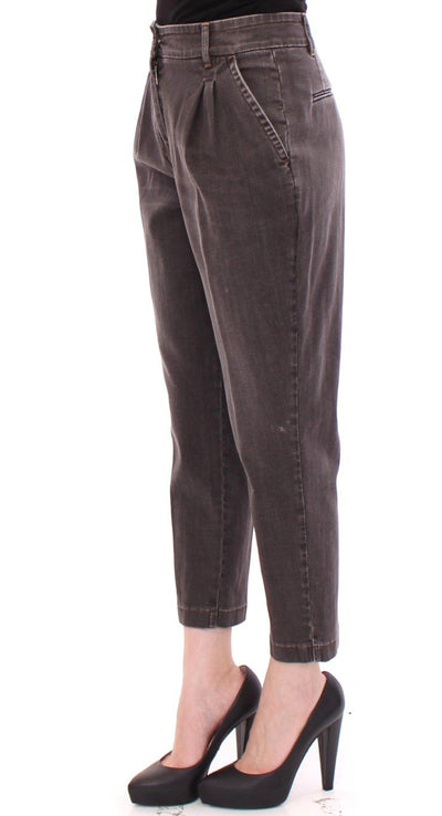Gray Cotton Cropped Jeans Regular Fit Pants